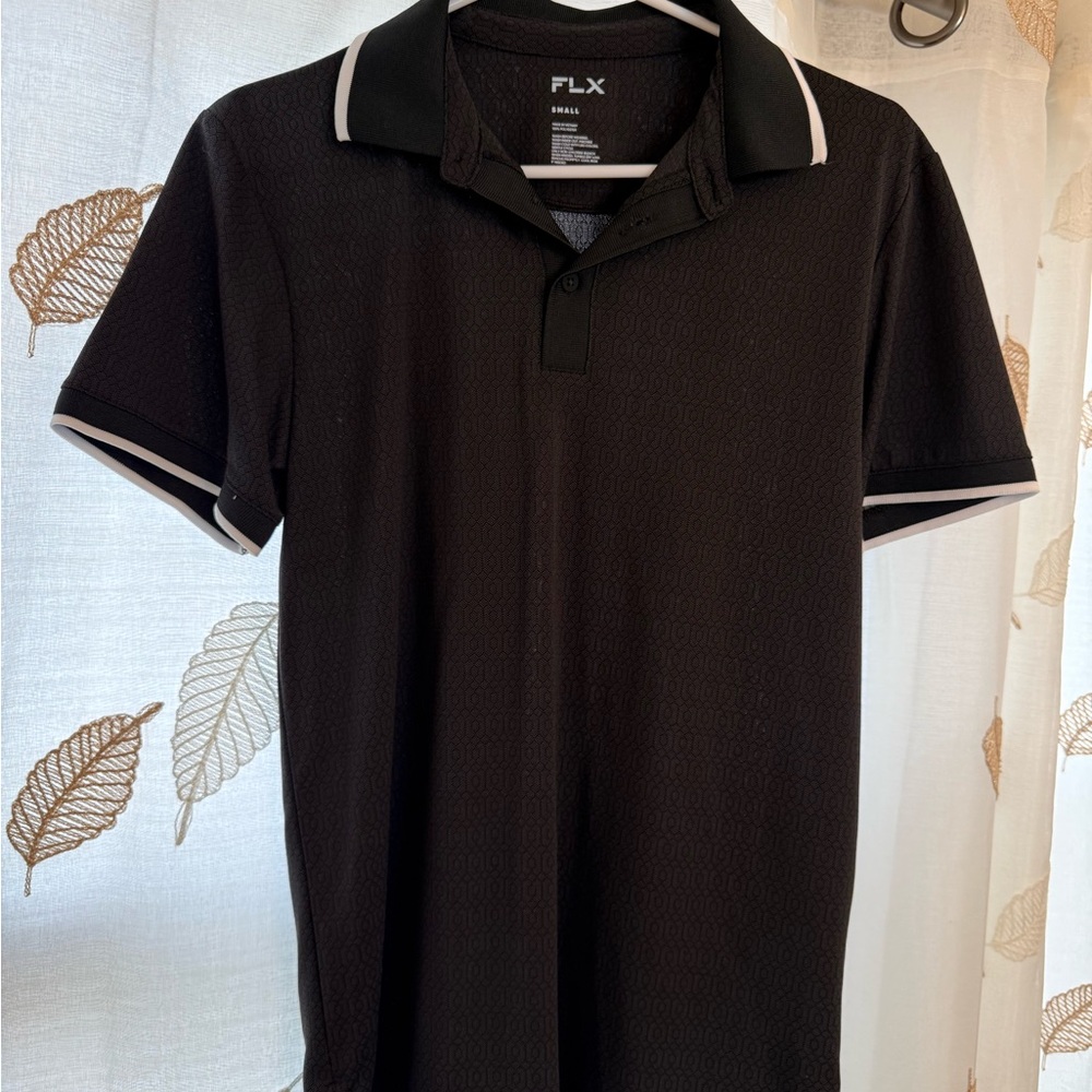 FLX Men’s Black Polo with White Trim — Performance Fabric